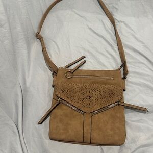 Boho Suede tan crossbody purse